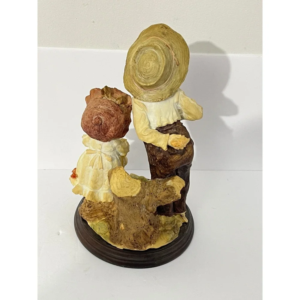 Vintage Boy and Girl‎ Farm Figurine Home Decor Brown Rustic Cottagecore